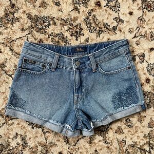 Polo by Ralph Lauren Girls Size 12 Distressed Mid-Rise Blue Denim Shorts Flower